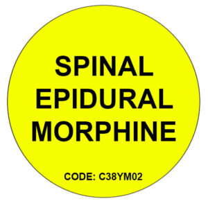 SPINAL EPIDURAL MORPHINE, 38mm DIAM Black print on Fluoro Yellow label, 500 per roll