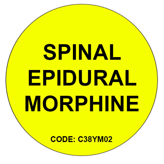 SPINAL EPIDURAL MORPHINE, 38mm DIAM Black print on Fluoro Yellow label, 500 per roll