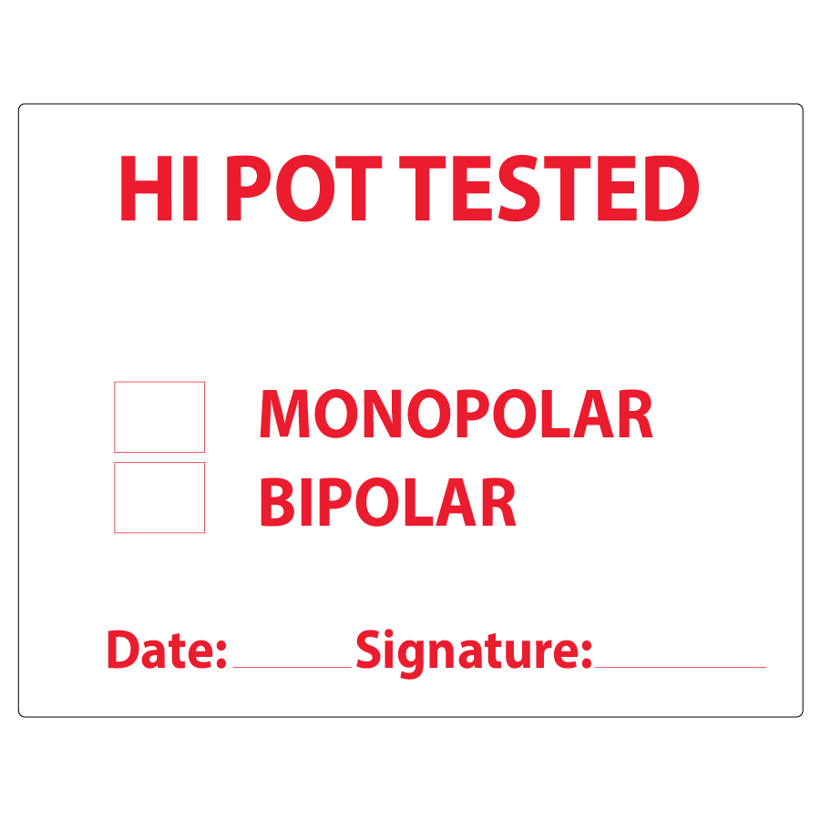 HI POT TESTED - 43mm x 55mm, PAPER, Red print on White label, 400 per roll