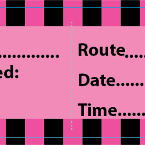(Miscellaneous) Route - 70 x 25mm, perforated, vellum, perm adhesive Pink PMS 806U with 4 x Black/Pink hatched border lines, 500 per roll
