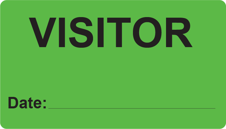 VISITOR, 70 x 40, PAPER, Black Print on Fluoro Green Paper Label 500 per roll