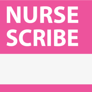 Emergency staff tag "NURSE SCRIBE" - White on Pink, 60mm x 100mm, 125 per roll