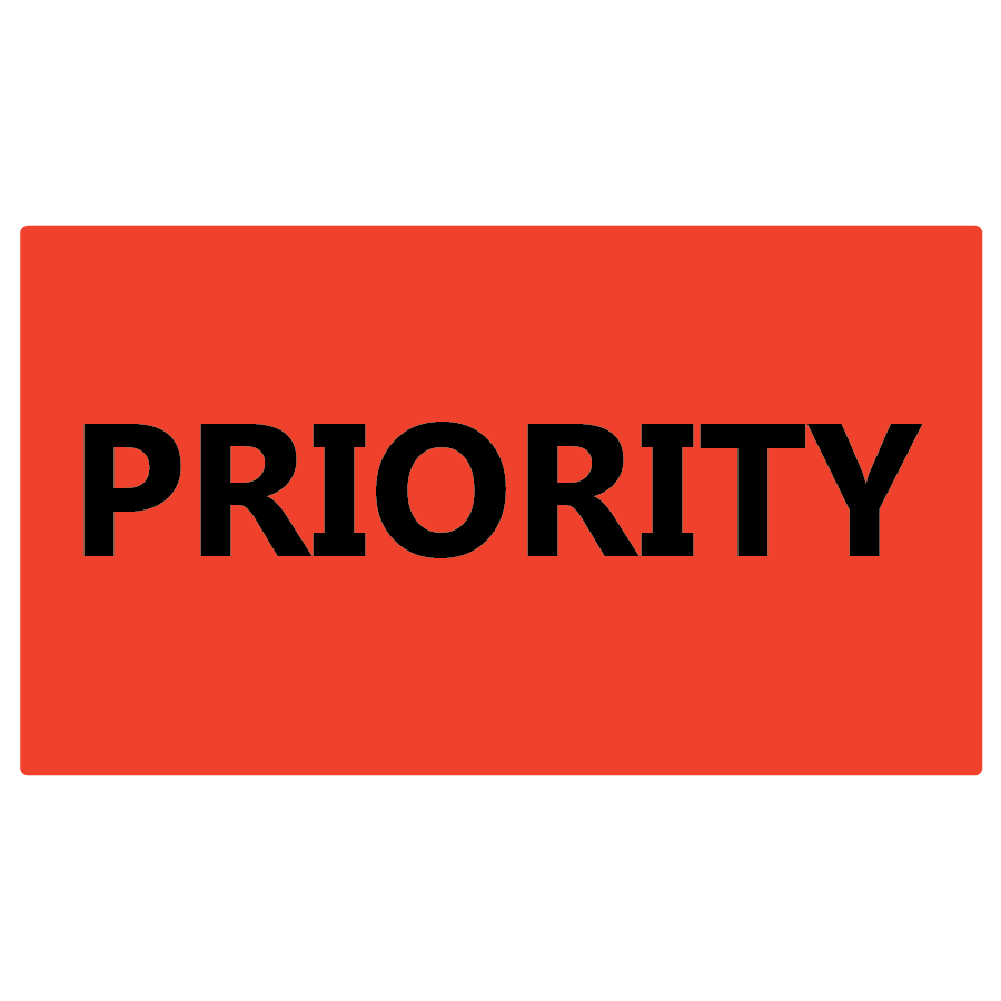 PRIORITY - 70x40mm, Black print on Fluoro Red Label, 500 per roll
