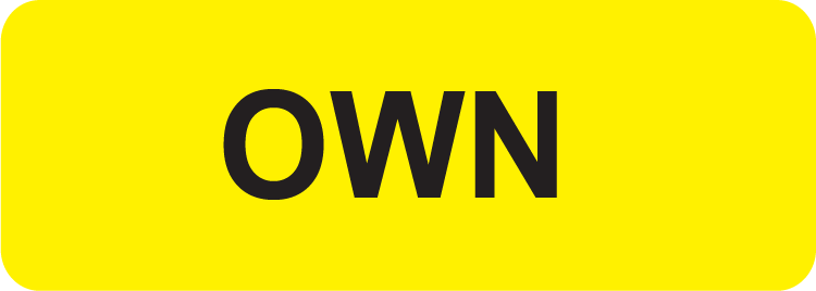 OWN- 70x25mm, Black print on Fluoro Yellow Label, 500/roll