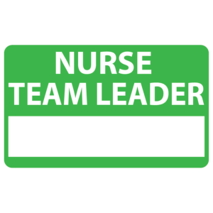 Emergency staff tag "NURSE TEAM LEADER" - White on Green, 60mm x 100mm, 125 per roll