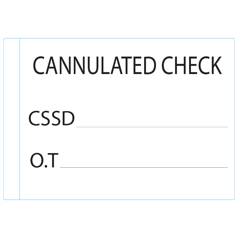 CANNULATED CHECK - Black print on White Piggy Back Label, 500 per roll