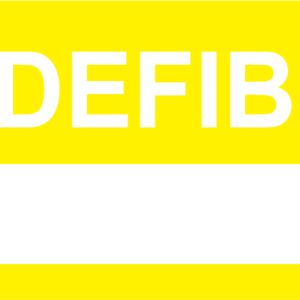 Emergency staff tag- "DEFIB"- White on Yellow , 60mm x 100mm, 250 per roll
