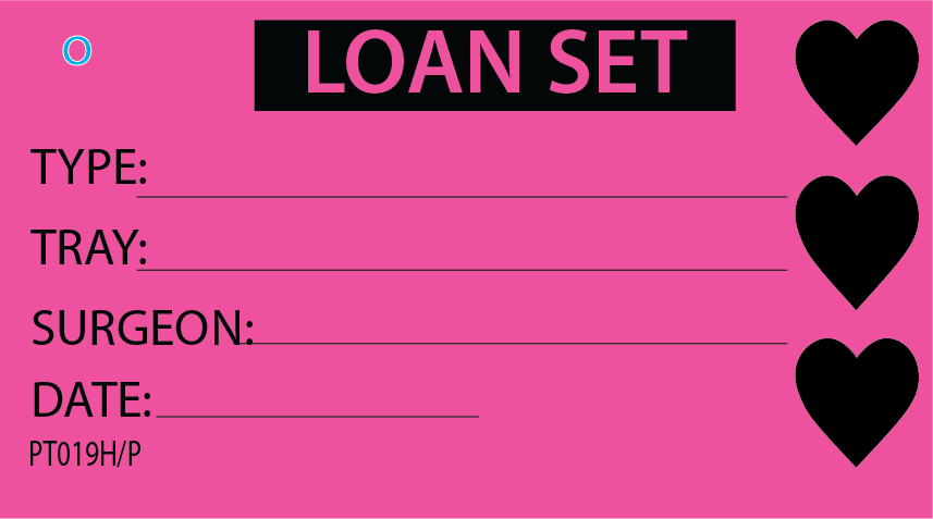 LOAN SET - 50 x 90, Black Print on Pink, with HEARTS, Packs of 100 with Ties