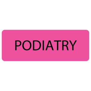 PODIATRY - 70 x 25, Paper, Black print on Fluoro Pink Label, 500 per roll