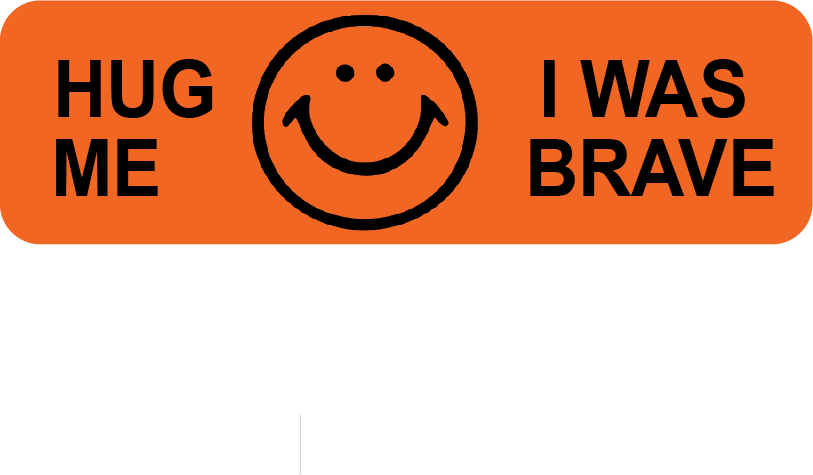Hug Me, I was Brave - 40 x 12, PAPER, Black print on Fluoro Orange Label, 800 per roll