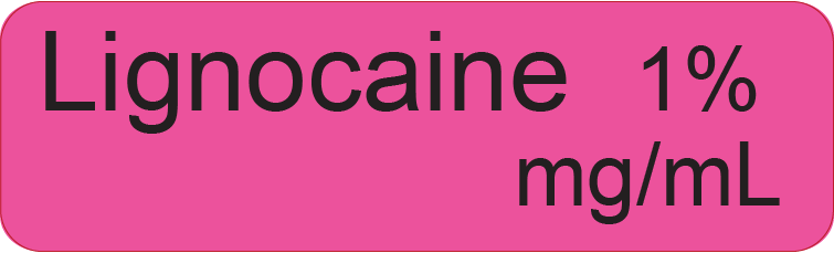 Lignocaine 1% mg/mL- 40 x 12, PAPER, Black print on fluoro pink Label, 800 per roll