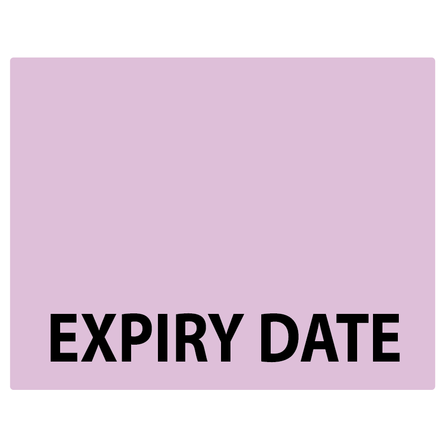 EXPIRY DATE - 43mm x 55mm, PAPER, Black print on Violet Label, 400 per roll