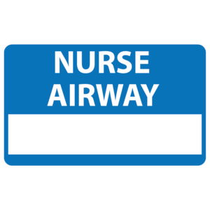 Emergency staff tag "NURSE AIRWAY" - White on Blue, 60mm x 100mm, 125 per roll