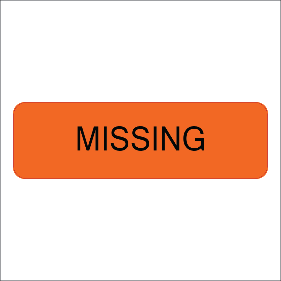 MISSING - 40 x 12, PAPER, Black print on Orange Label, 800 per roll