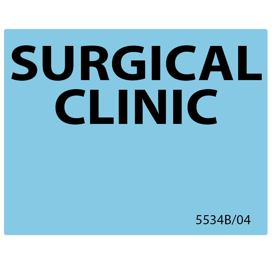 SURGICAL CLINIC - 43mm x 55mm, PAPER, Black print on Blue label, 400 per roll