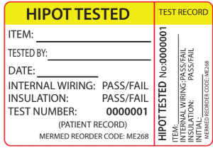 HIPOT/INSULATION TESTING - 65 x 45, Black print on White and Yellow, Labels are in Serial, 500 per roll