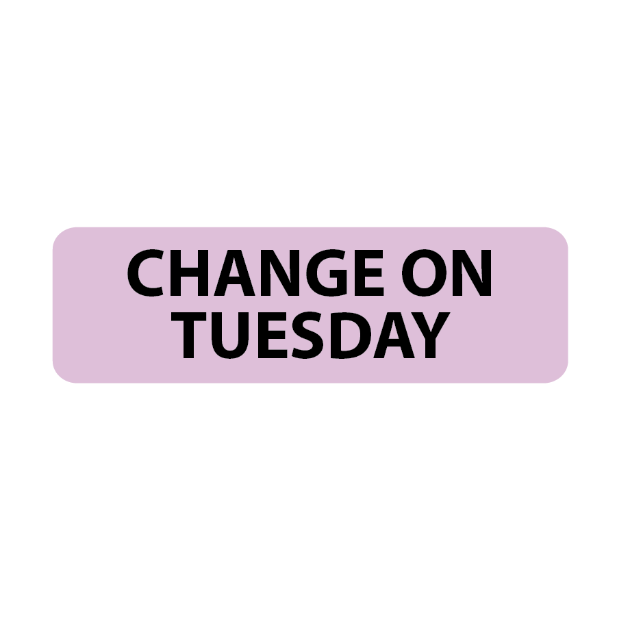 CHANGE ON TUESDAY - 40 x 12, PAPER, Black print on Violet Label, 800 per roll