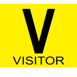 V Visitor - 43mm x 55mm, PAPER, Black print on Yellow Label, 400 per roll