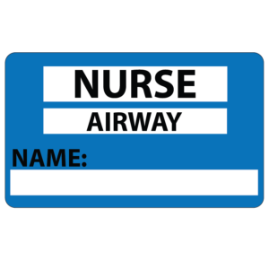 Emergency staff tag "Nurse Airway" - Black on Blue, 60mm x 100mm, 125 per roll