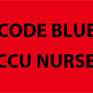 Emergency Staff Tag "CODE BLUE CCU NURSE " - Red label with Black print, 60mmx100mm 125 per roll