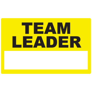 Emergency staff tag "TEAM LEADER" - Black on Yellow, 60mm x 100mm, 250 per roll