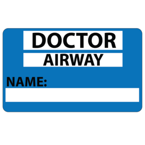 Emergency staff tag "Doctor Airway" - Black on Blue, 60mm x 100mm, 125 per roll