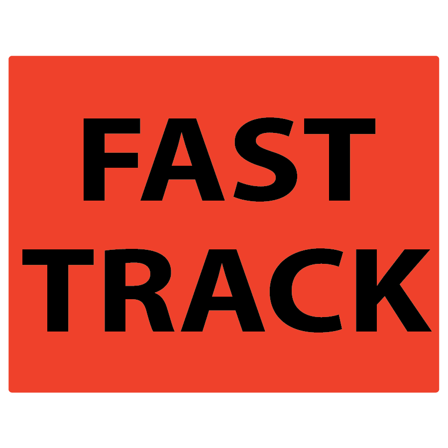 FAST TRACK - 43mm x 55mm, PAPER, Black print on Red label, 400 per roll