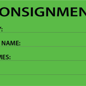 CONSIGNMENT - 50 x 90, Black print on Green, 100 per pack with ties