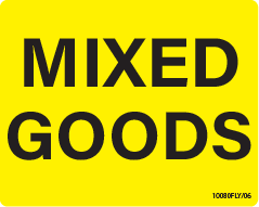 MIXED GOODS, 100 x 80, PAPER, Black print on Fluoro Yellow, 400 per roll