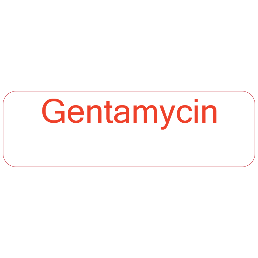Gentamycin - 40 x 12, PAPER, RED print on White Label, 800 per roll