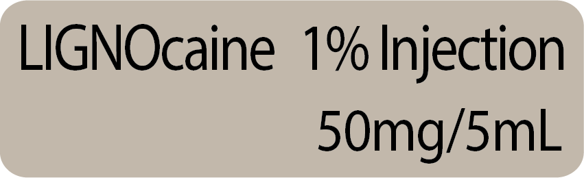 LIGNOcaine 1% Injection (50mg/5ml) - black on grey, 100 per box, gamma sterilized