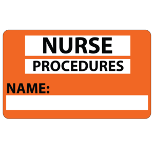 Emergency staff tag "Nurse Procedures" - Black on Orange, 60mm x 100mm, 125 per roll