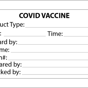 COVID VACCINE - 70 x 40mm, Black pint on White label, 500 per roll