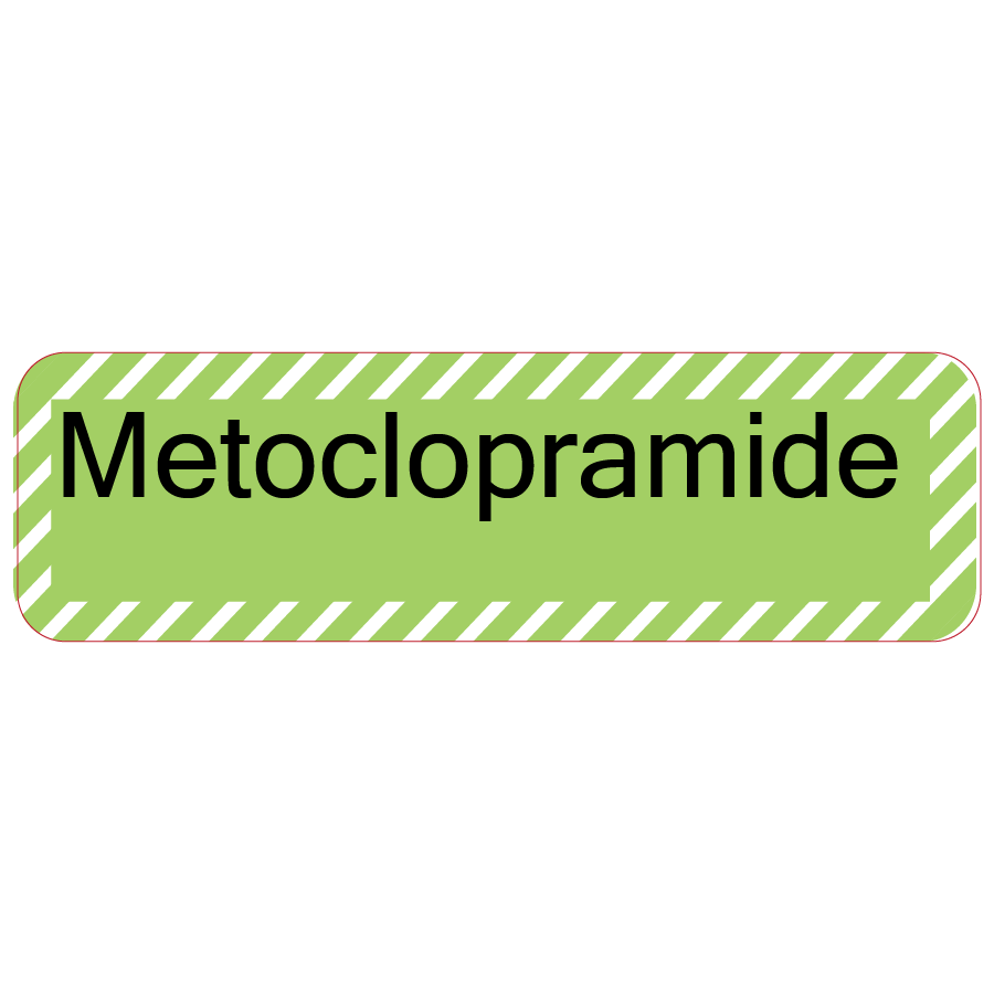 Metoclopramide- 40 x 12, PAPER, Black print on green with white stripe border Label, 800 per roll