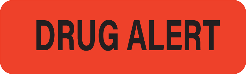 DRUG ALERT - 40 x 12, PAPER, Black print on Fluoro Red Label, 800 per roll