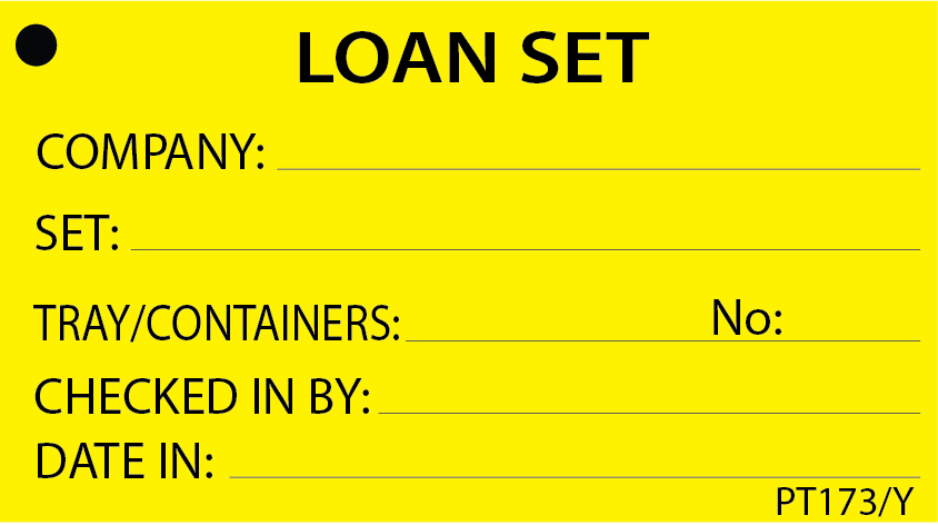 LOAN SET - 50 x 90, Black print on Yellow, 100 per packet with ties