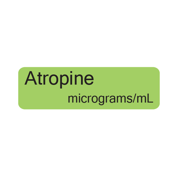Atropine micrograms/mL, 40 x 12, PAPER, Black print on Green label, 800 per roll