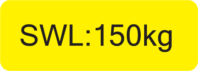 SWL : 150kg, 70 x 25, PAPER, Black print on Fluoro Yellow label, 500 per roll