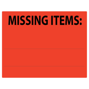 MISSING ITEMS - 43mm x 55mm, PAPER, Black print on Red label, 400 per roll