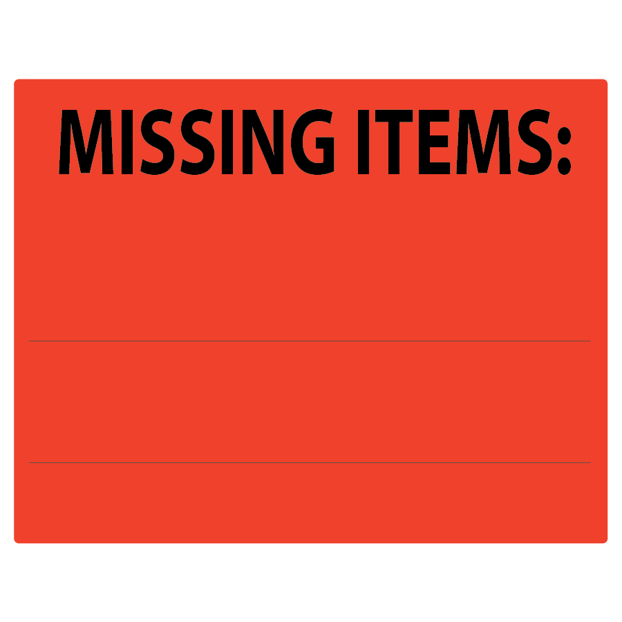 MISSING ITEMS - 43mm x 55mm, PAPER, Black print on Red label, 400 per roll