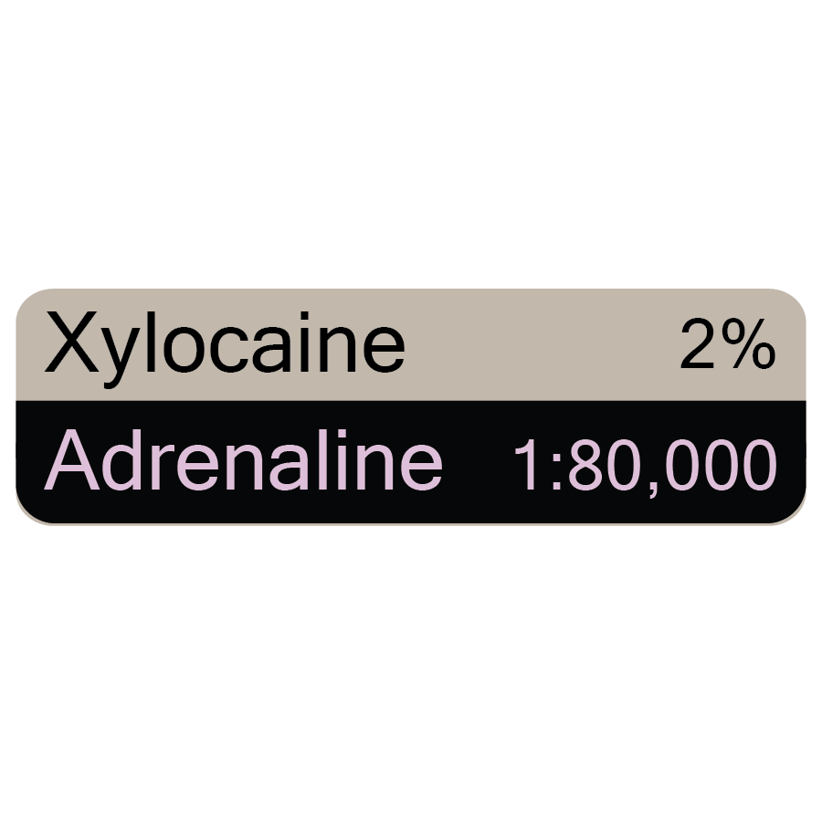 Xylocaine 2% Adrenaline 1:80,000 - 40 x 12, PAPER, Black print on reversed Violet and Grey label, 800 per roll