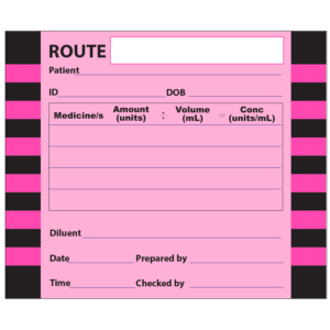(Miscellaneous) ROUTE - 60 x 50mm, perforated, vellum, perm adhesive, Pink 2 x Black/Pink hatched border lines, 500p/rl