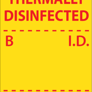 THERMALLY DISINFECTED LABELS - 36 x 27mm, Red print on Yellow Label, 400 per roll