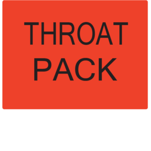 THROAT PACK - 27mm x 36mm, Black print on Red Label, 400 per roll