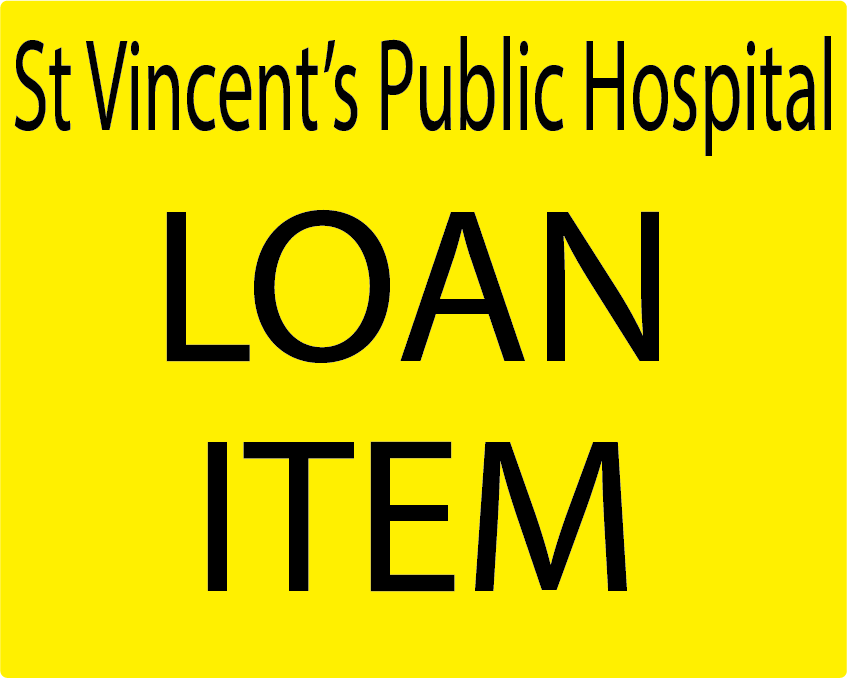 St Vincent's Public Hospital LOAN ITEM -100 x 80,PAPER, Black Print on Fluoro Yellow Label, 400 per roll