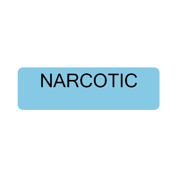 NARCOTIC , 40 x 12, Black print on Blue label, PAPER, 800 per roll