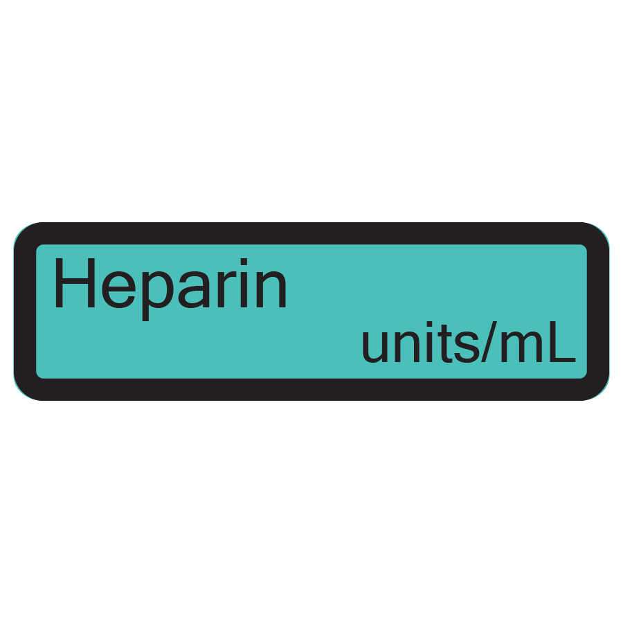 Heparin units/mL - 40 x 12, PAPER, Black print on Teal Label, with Black Border, 800 per roll