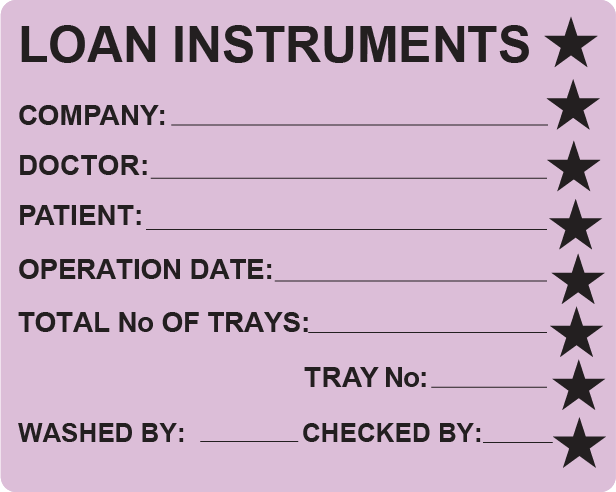 LOAN INSTRUMENTS (w/ stars) - 100 x 80, PAPER, Black Print on Violet Label, 400/roll