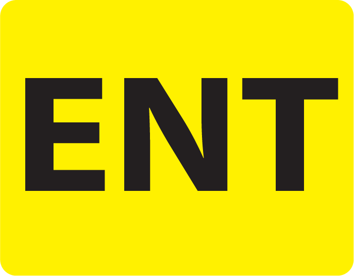 ENT - 43mm x 55mm, PAPER, Black print on Yellow label, 400 per roll