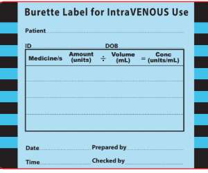 Burette Label for IntraVENOUS Use - 76 x 59mm, Matt paper with removable adhesive, rolls of 500